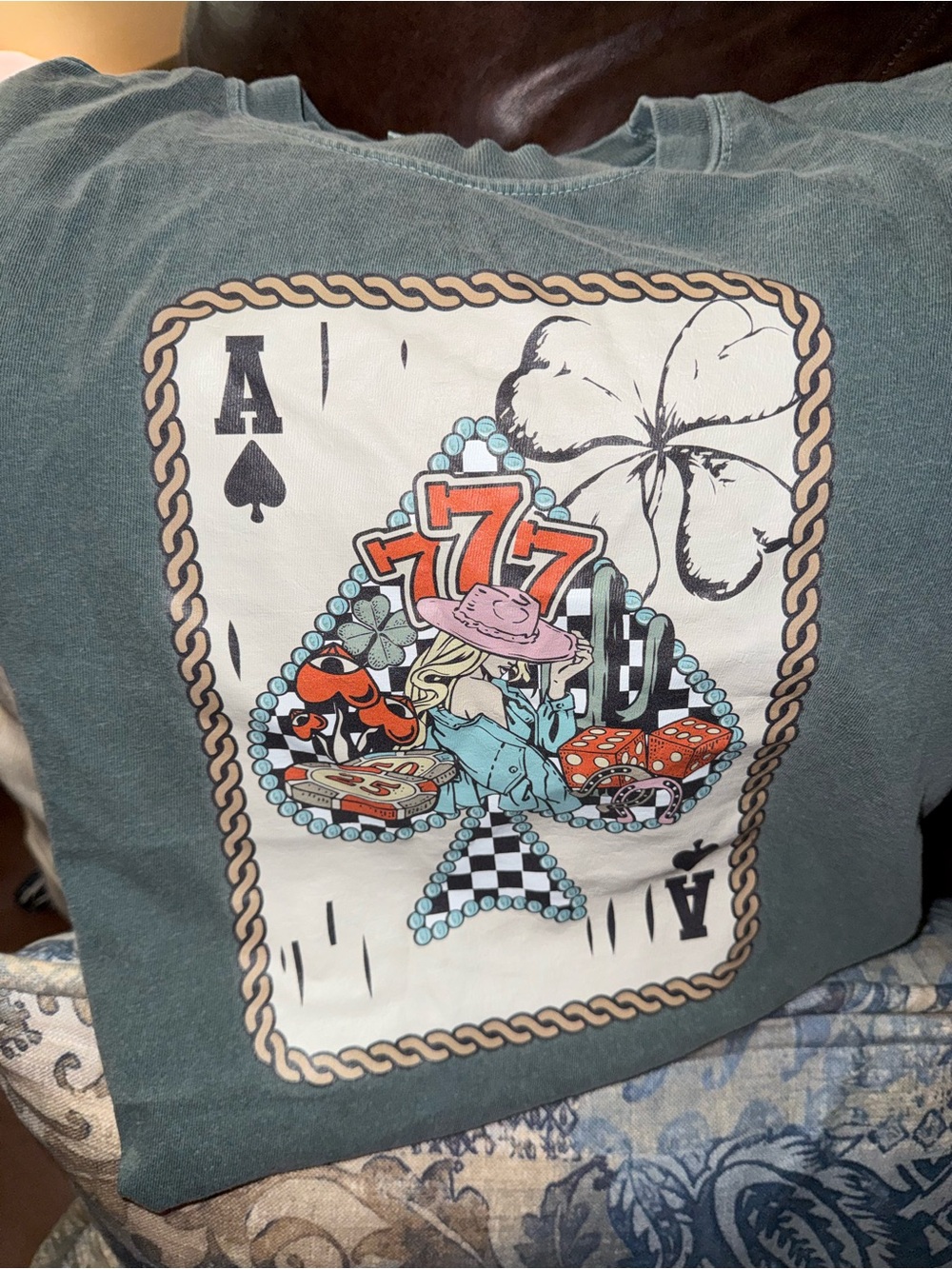 Comfort Colors Teal Women's Short Sleeve Tee with Casino Ace Graphic